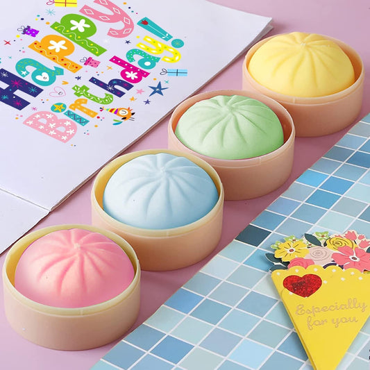 Colorful Dumpling Stress Balls Fidget Sensory Toy,Squeeze Dough Ball Stress Relief Hand Toy,Bun with Food Steamer Stretchy Desk Toys