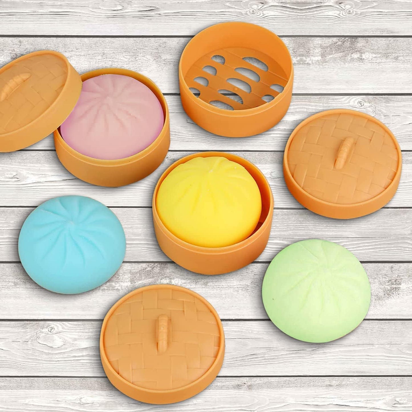 Colorful Dumpling Stress Balls Fidget Sensory Toy,Squeeze Dough Ball Stress Relief Hand Toy,Bun with Food Steamer Stretchy Desk Toys