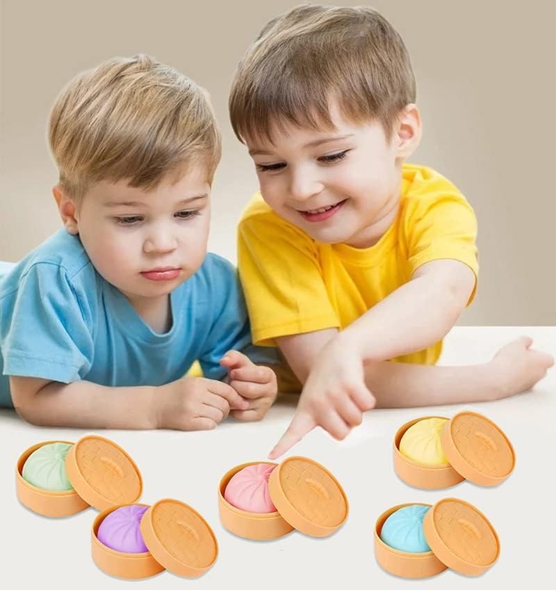 Colorful Dumpling Stress Balls Fidget Sensory Toy,Squeeze Dough Ball Stress Relief Hand Toy,Bun with Food Steamer Stretchy Desk Toys