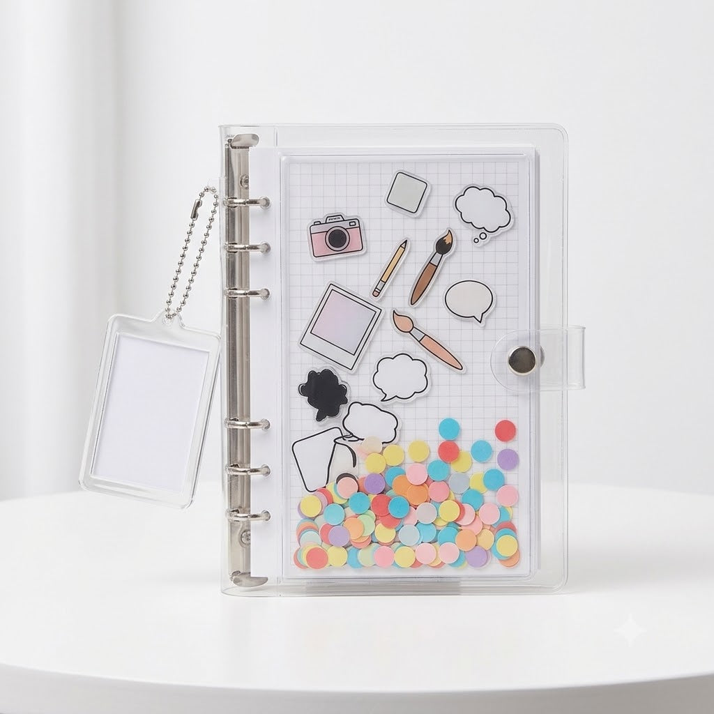 (Option-B)Motion Art Shaker Notebook - Interactive Custom Loose-Leaf Journal with Floating Confetti Cover