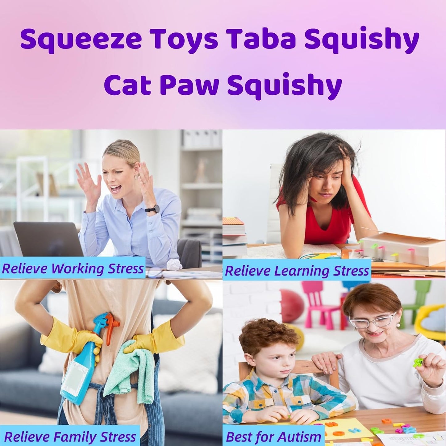 Taba Cat Squishy Squeeze Toys, Squishy Chuu, Cat Paw Squishy Stress Relief Sensory Toy, Pinch Family Squishy Toys, Jelly Kitty Paw Squishy for Kids Adults (White)