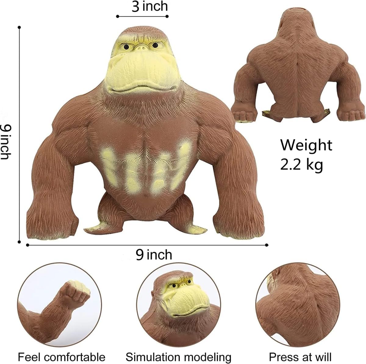 Elastic sand filled rubber gorilla, latex gorilla soft stress relief doll toy, soft monkey toy, animal high elastic stretchable stress relief toy for adults and children