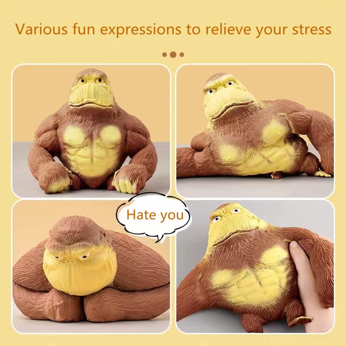 Elastic sand filled rubber gorilla, latex gorilla soft stress relief doll toy, soft monkey toy, animal high elastic stretchable stress relief toy for adults and children
