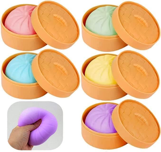 Colorful Dumpling Stress Balls Fidget Sensory Toy,Squeeze Dough Ball Stress Relief Hand Toy,Bun with Food Steamer Stretchy Desk Toys