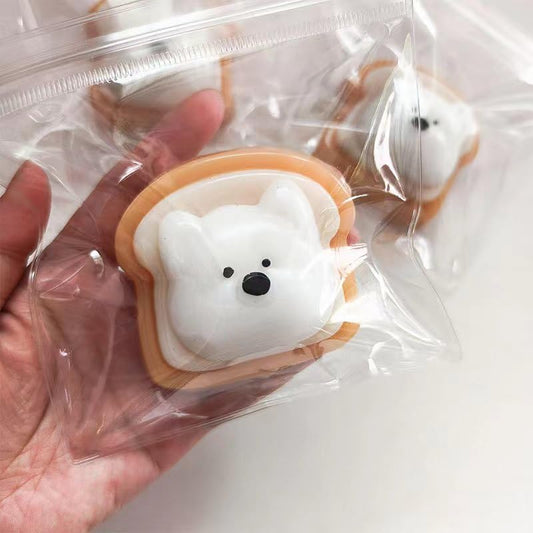 Taba Squishy Squeeze Toy, Kawaii Squishies PVC Sensory Toy, Plush Rebound Stress Relief Toy, Fidget Toy Squishy for Kids Teens Adults. (Toast)