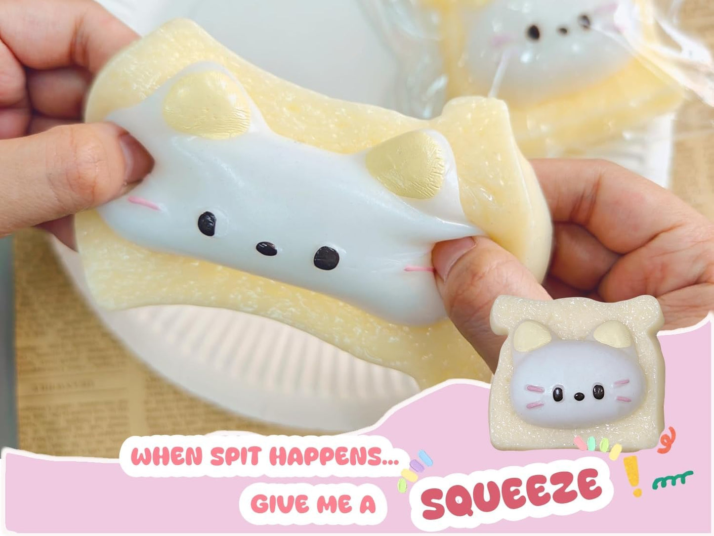 Taba Squishy Squeeze Toy, Kawaii Squishies PVC Sensory Toy, Plush Rebound Stress Relief Toy, Fidget Toy Squishy for Kids Teens Adults. (Toast)
