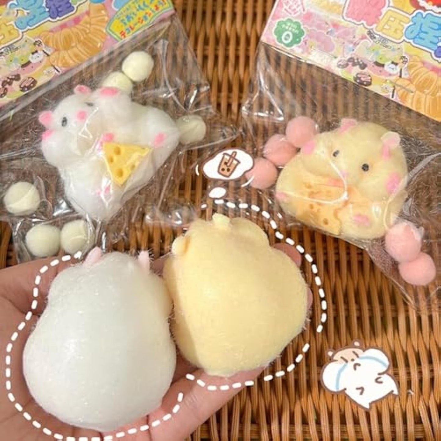 Cat Squishy Squeeze Toys, Cat Paws Squishy Toys, Stress Relief Squishies for Kids Party Favors, Pinch Family Squishy Toys, Fidget Toys Squishy Suitable Adults Kids (White Hamster), Small